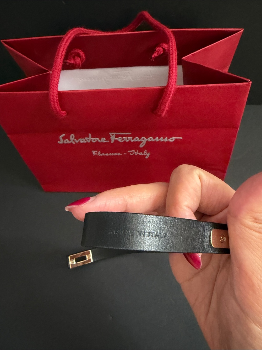 Salvatore Ferragamo Black Leather Double Wrap Bracelet with Gold Logo Clasp - Picture 3 of 7